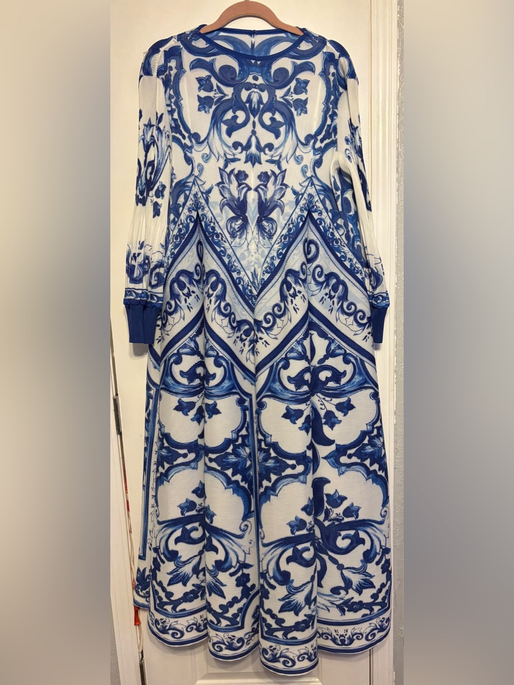 Elegant Blue and White Printed Maxi Dress